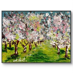 Cherry Blossom Trees 12×9 Canvas Original Artwork Impressionist Interior Design