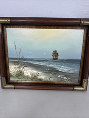 VTG Garcia Oil Painting Nautical Clipper Pirate Ship Seascape Signed Orig 19.5”