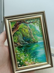 Summer Nature Oil Painting Original Art Seascape Flowers 4 x 6 inches