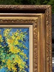 Original Signed Emeric Vagh- Weinmann “Mimosas” Yellow Flowers, Blue Vase