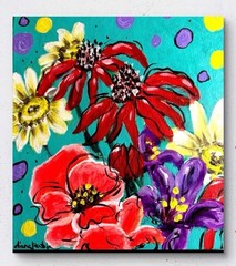 Vibrant Flowers Original Art 10×10 Canvas Acrylic Modern Modern Home Decor