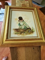 Picture Oil Painting on Canvas Portrait of back of Girl Framed Art 23″ x 19 1/4