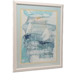 SUZANNE KNIGHT Original Vintage Signed Sail Boat Seascape Illustration Painting