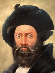 Oil Painting On Board PORTRAIT WEALTHY RENAISSANCE MAN Ornate Gold Frame 17 X 19