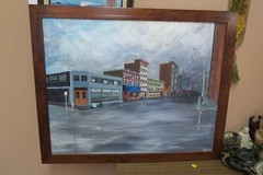 Vintage Oil on Canvas Painting 21″ x 27″ Framed Avenue Street Scene Signed MOENS
