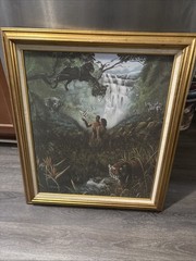 90s Oil Painting African American Signed Adam & Eve Canvas & Frame WOODRUM VGC