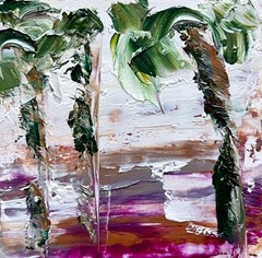 Secret Palms of Hana, Hawaii – Maui Island Diptych, Original Oil Painting Framed