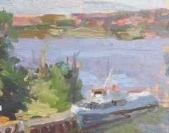 Oil painting River port Ukrainian painter Unframed Decor original landscape art