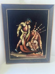 Vintage Matador Bull Fighter Black Velvet Painting
