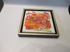 Red dog original acrylic picture/canvas drawing orig sign ZM 20x20cm