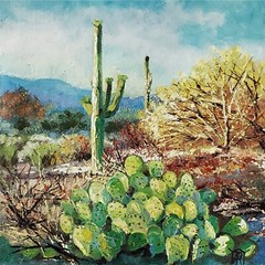 YARY DLUHOS Arizona Cactus Desert Landscape Arid Hot Original Art Oil Painting