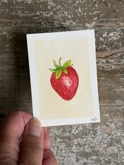 ACEO Original Strawberry Summer Fruit Watercolor 2.5×3.5” by Magdalina Studio