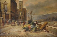 Eugene Galien Laloue signed oil painting Flower Market Quai d’Horloge