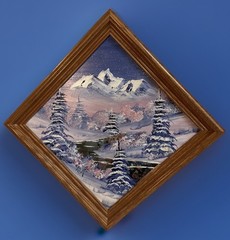 Hand Painted By RAM Beautiful Winter Scene on Mirror Diagonal Ready to Hang