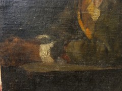 Cesare Vianello antique Italian painting of pensive woman 19th century