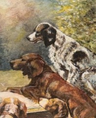 MINIATURE ORIGINAL VINTAGE W.C. VINCENT PAINTING OF DOGS SIGNED!