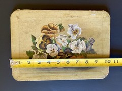 Antique 19thC American School Folk Art Oil Painting Pansies Flowers Still Life