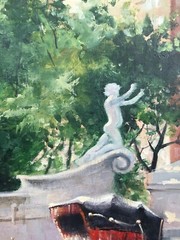 Impressionist NYC Columbus Circle Central Park Monument /Figures &Horse Carriage