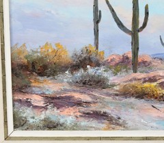 Lucien Vannerson 16×20 Vintage Oil Painting Desert Landscape Arizona Cactus