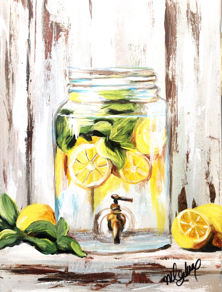 Lemon Jar Painting 12×16 Original Kitchen Wall Art Rustic Farmhouse Decor