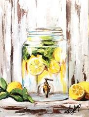 Lemon Jar Painting 12×16 Original Kitchen Wall Art Rustic Farmhouse Decor