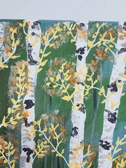 Birch Tree Forest Painting in Green and White