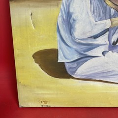 Vintage Oil Painting J. Santoyo 1980 Mexican Folk Art Violin Player