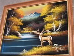 VINTAGE 1970’s VELVET 2 PAINTING LOT BUCK DEER MEXICO ART AUTUMN FALL RUT MILL