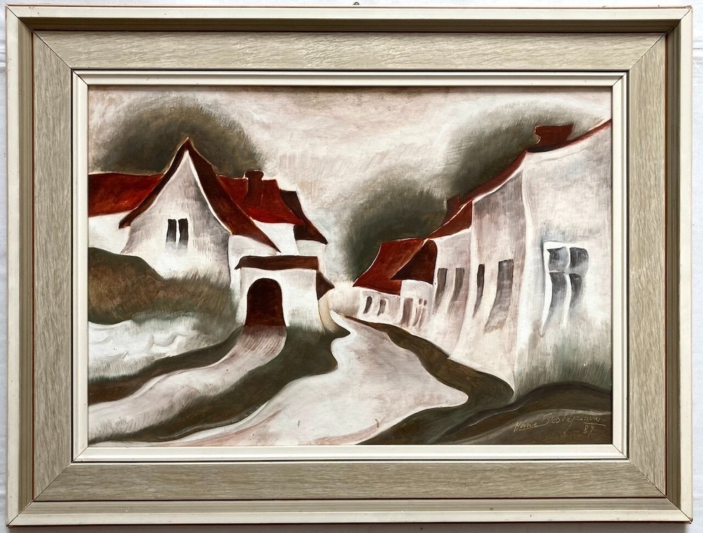Original Painting HANA SKOVAJSOVA – JEWISH GHETTO – VILLAGE -CZECHOSLOVAKIA-1989