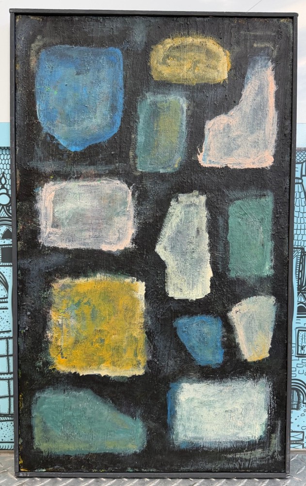 Vintage MCM Abstract Shapes Oil Painting Art Wall Hanging Mid Century Modern