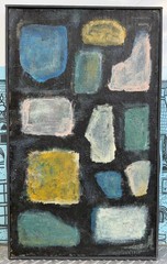 Vintage MCM Abstract Shapes Oil Painting Art Wall Hanging Mid Century Modern