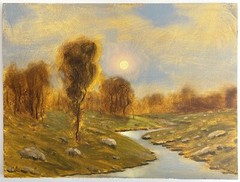 Stunning Hudson River School Luminist Oil Painting On Masonite Signed Cole