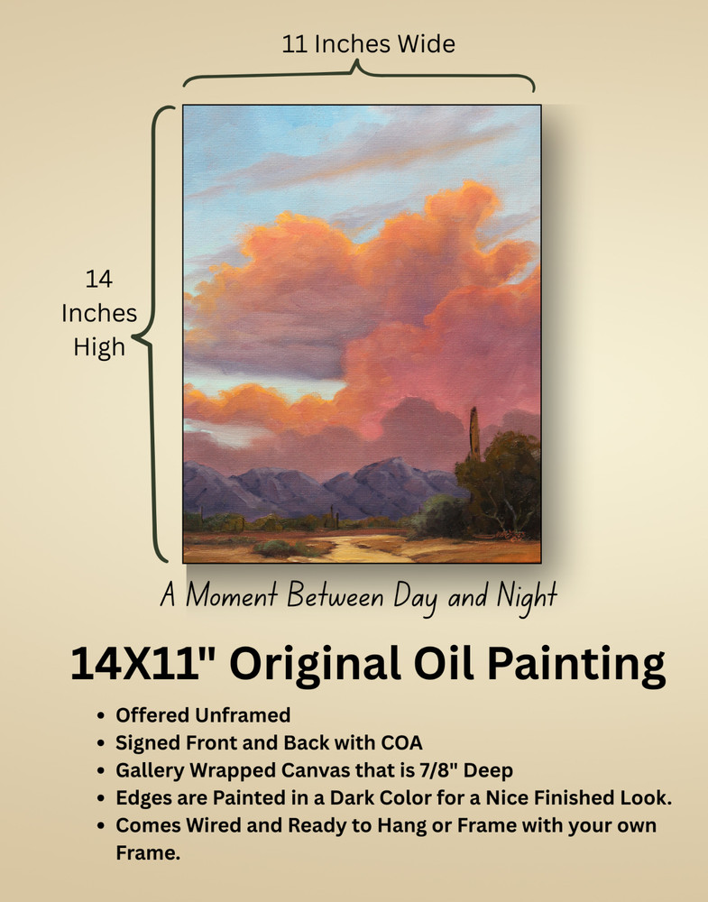 Jeff Love Art 14X11″ Original Oil Painting Arizona Cactus Cloud Sunset Landscape