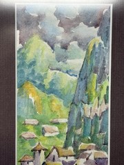 Original Village Scene Peru Framed Soft Watercolor Painting People And Donkeys