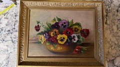 Original Oil Painting Pansies Floral Still Life Signed M M Goulian Framed
