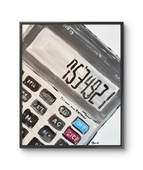 Retro Calculator Painting Original Pop Art Still Life Office Art 11×14 Canvas
