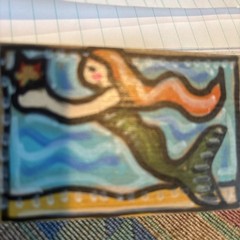 Lisa Atkins Art-o-mat Original Painting Wood Block Mermaid Starfish Portrait