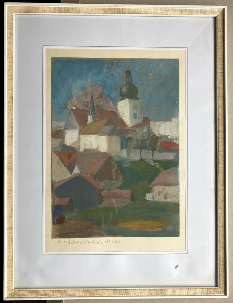 St. Nicholas in New Church Gouache Unsigned Circa 1920 Church City View Old