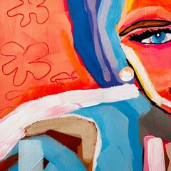 DUBE Original Painting Lady Face Portrait Colorful 12×12 Cradled Wood Panel OOAK
