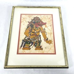 Hindu Fabric Painting of of Kumbakarna Wayang Kulit Shadow Puppet 16 x 13