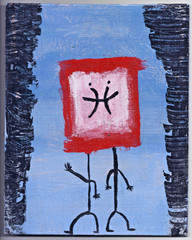 DANCING FOOLS Painting 8X10 Asemic Writing Dance Art Dada Surrealism FREE SHIP