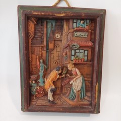 1950 Vintage German Wax Relief of Artist Carl Spitzweg „Eternal Wedding“ 12×9