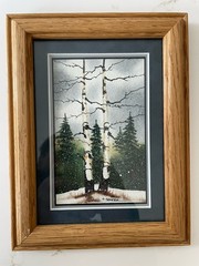 Original Watercolor Birch Trees Signed T Soucek