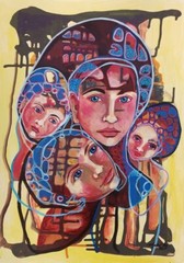 Acryluc on cardboard MABEL TEY cuban art 50x35cm Serie: „Familia“