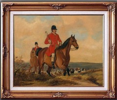 Hand-painted oil painting Animal art Hunting dog and horse on canvas 24X30″