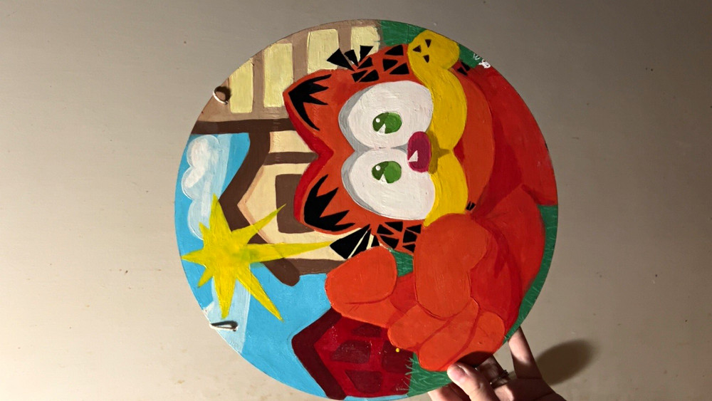 Hand Painted Wood Round Hanging waterproof canva of 2 Garfield characters