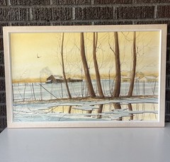 Original Thomas De Decker Watercolor Painting Serenity Of Farm Life Winter Barn