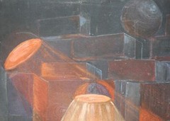 Gouache painting cubist abstract composition interior design