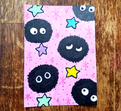 ACEO Original Baby Dust Bunny Cute Soot Sprite Nature Painting Stars