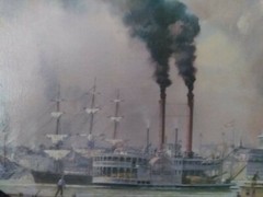 LARGE FRAMED OIL OR PRINT ON CANVAS RIVERBOAT SCENE „PACKET PACIFIC“